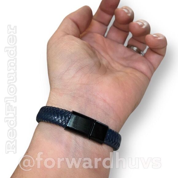 Blue Braided Vegan Leather Bracelet | Magnetic Clasp - Picture 6 of 9